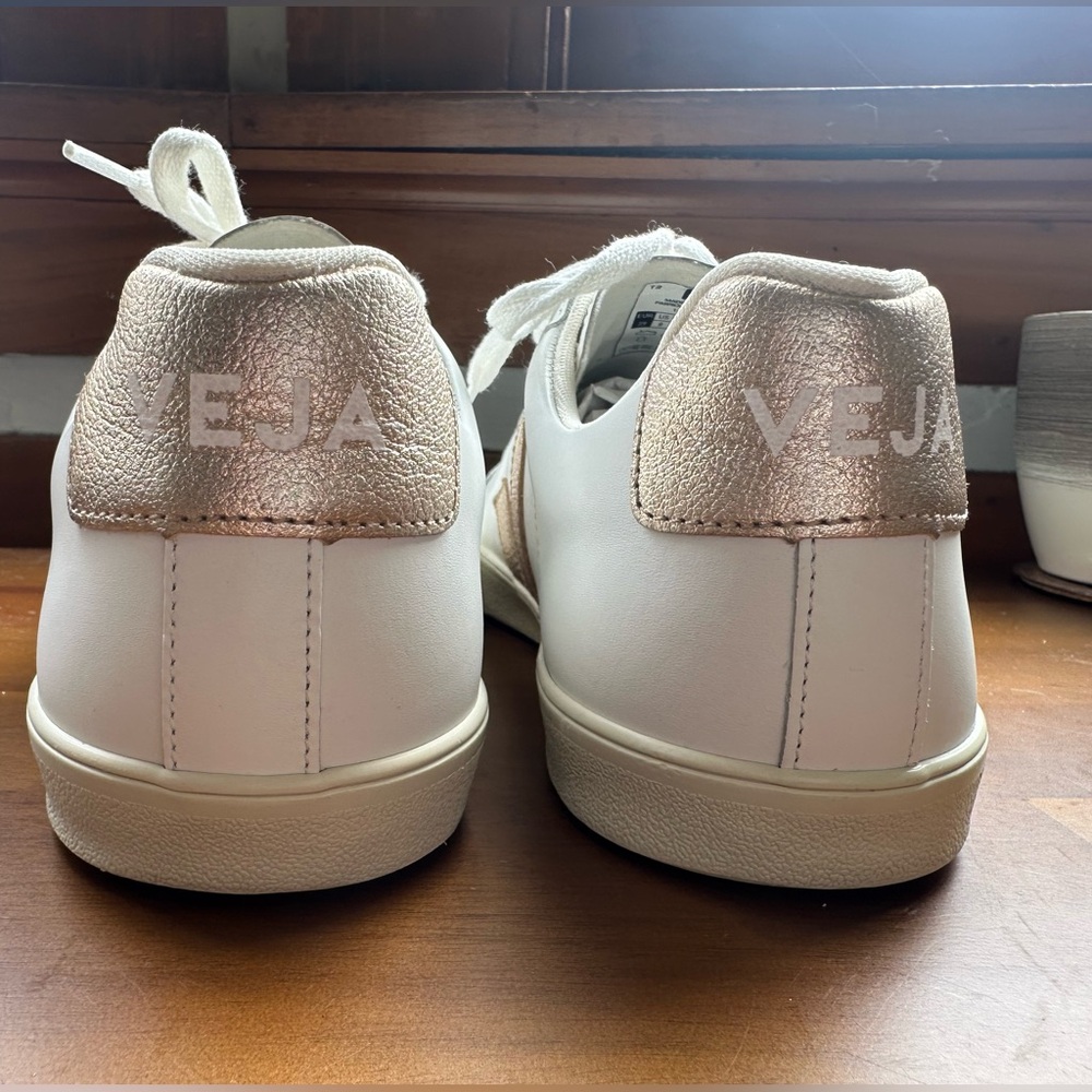 Veja White and Gold Women's Sneakers - Picture 8 of 13